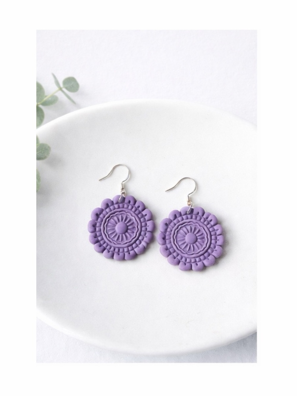 Lavender Floral Medallion Drop Earrings - Women Jewelry